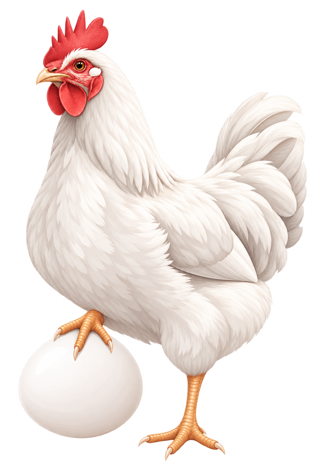 TrueEgg rooster mascot standing on an egg